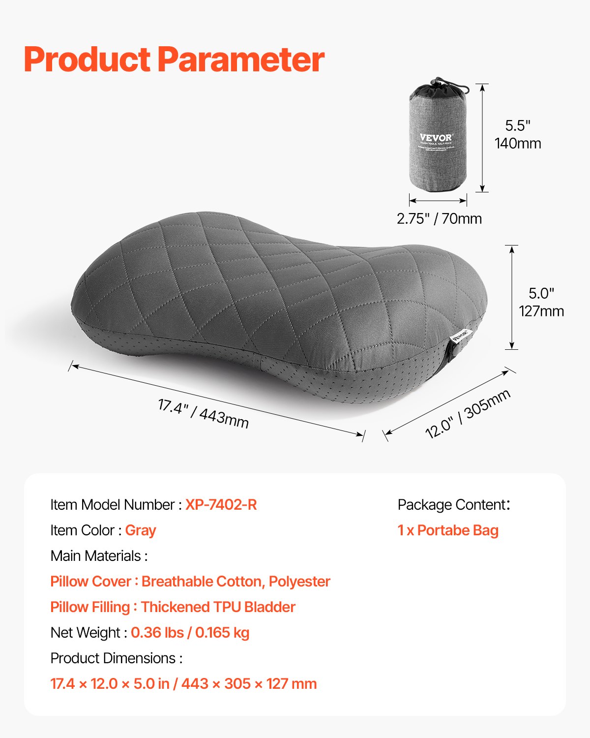 Inflatable Camping Pillow Portable Travel Pillow With Machine Washable Cover