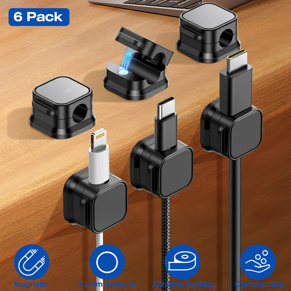 Magnetic Cable Organizer Clips 6-Pack For Daily Desk Setup